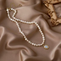 french baroque natural freshwater pearl necklace for women moonstone water drop pendant collarbone chain delicate jewelry gift