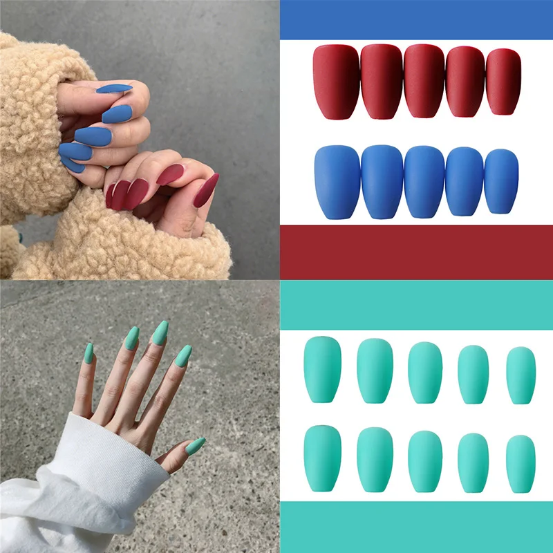 Оптовая продажа накладные ногти матовые винные красные цветные белые черные