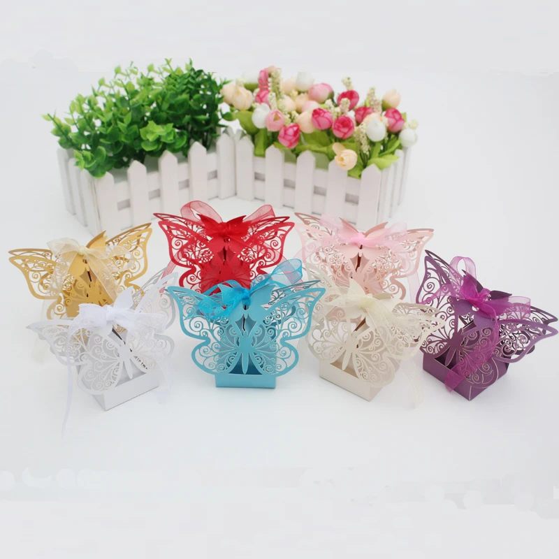 10 шт./компл. коробка для сувениров в виде бабочки с лазерной резкой лентой | Дом и