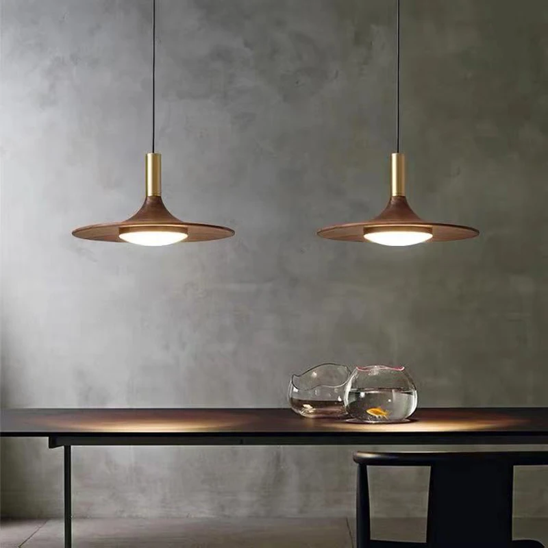 

Black walnut chandelier designer simple modern restaurant lamp light luxury bed Nordic creative art brass chandelier