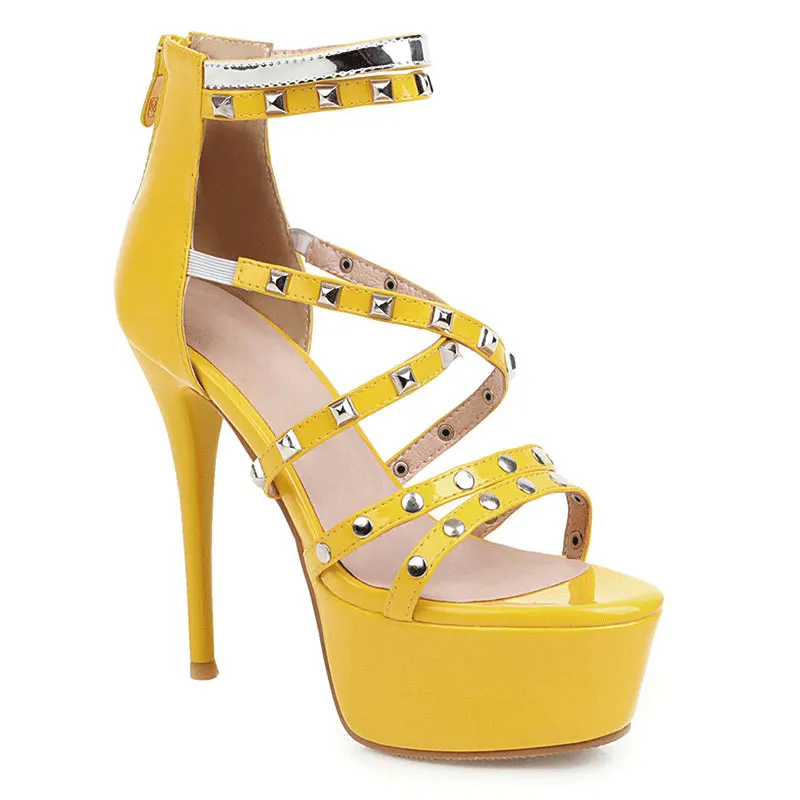 

Sgesvier Punk Style Studded Sandals for Women 2020 Platformed Sandals Sexy Ladies Stiletto Heels Party Shoes Woman Big Size 48