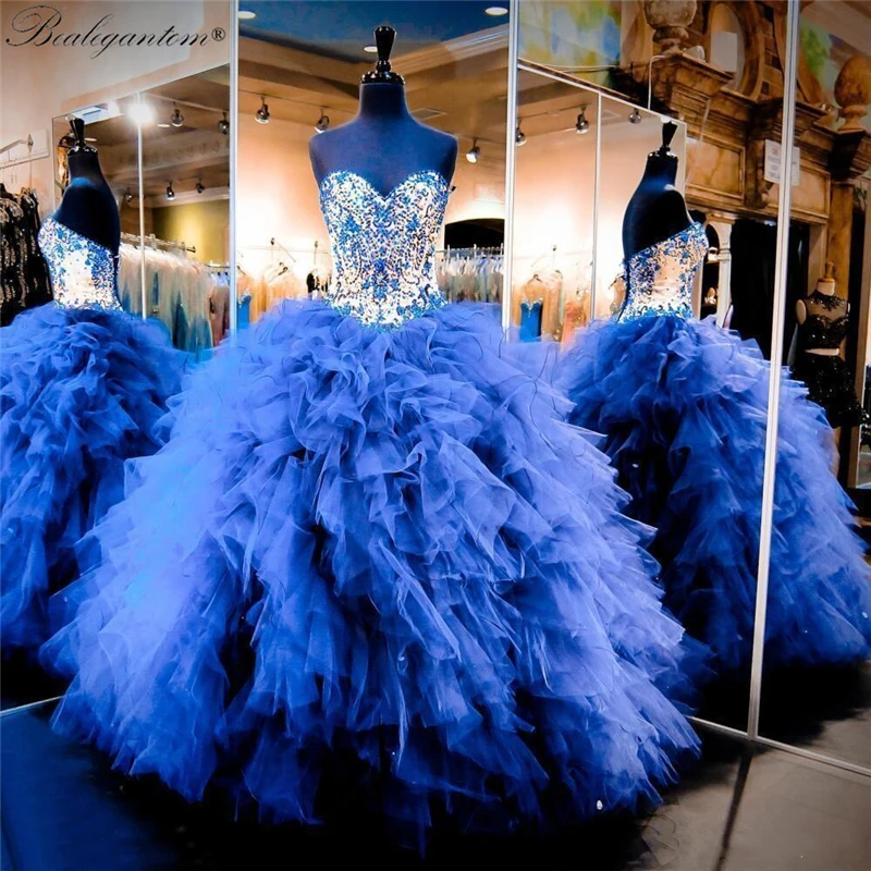 

BM Luxury Royal Blue Ball Gown Quinceanera Dresses Appliques Beaded Sweet 16 Puffy Pageant Prom Party Dress Custom Made BM428