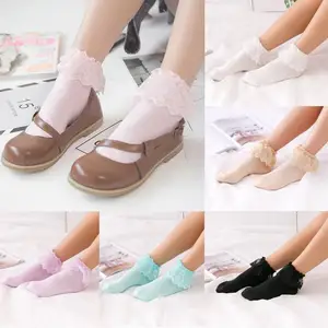Женские милые короткие носки Happy Harajuku, теплые хлопковые винтажные кружевные носки с оборками, белые носки принцессы для девочек
