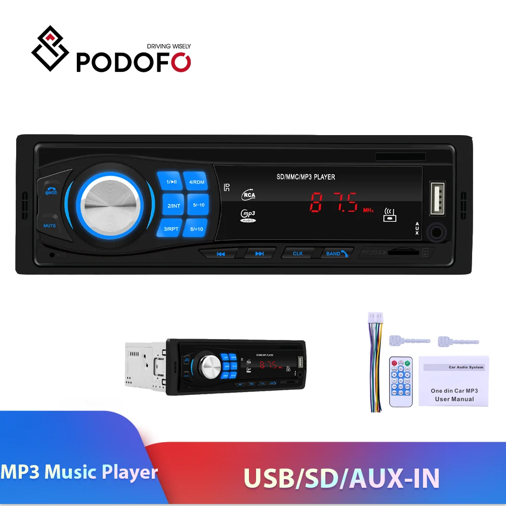 Podofo 1DIN Авторадио автомобильное радио In Dash FM 12 в Bluetooth входной приемник SD USB Аудио