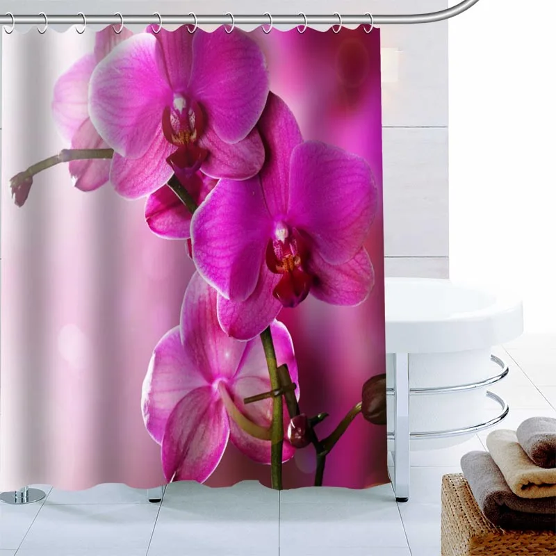 

Phalaenopsis Pink Flower Shower Curtain Decor Waterproof Polyester Fabric Bath Curtain 180X180cm Eco-friendly Bathroom Curtain
