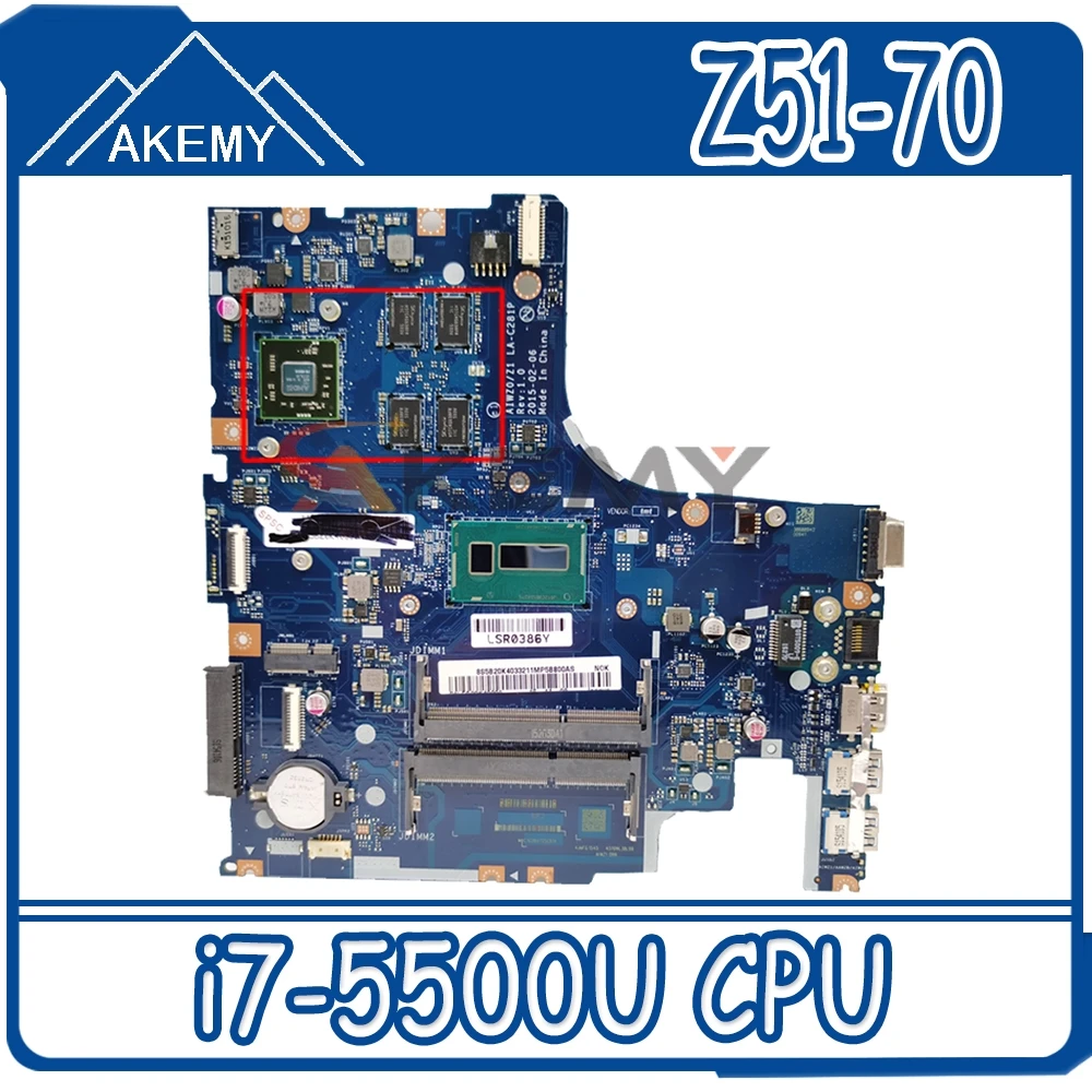 

Материнская плата для ноутбука LENOVO Ideapad Z51-70, материнская плата 5B20J23584 SR23W i7-5500U LA-C281P 216-0864018