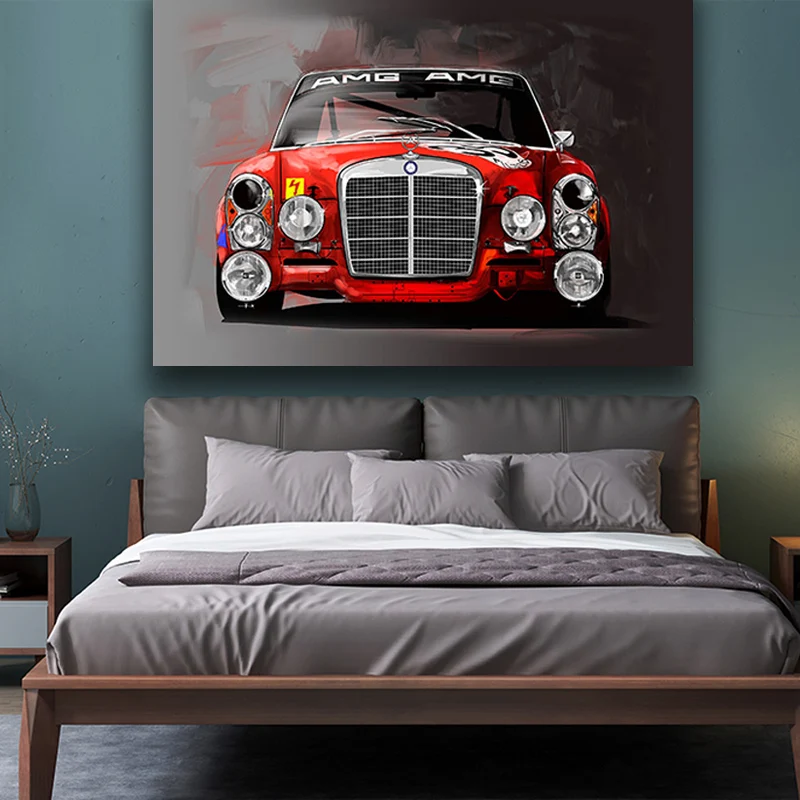 

Vintage Classic Racing Car Poster Print Canvas Painting Red AMG Cars Automobile Home Decor Wall Art Picture For Living Room