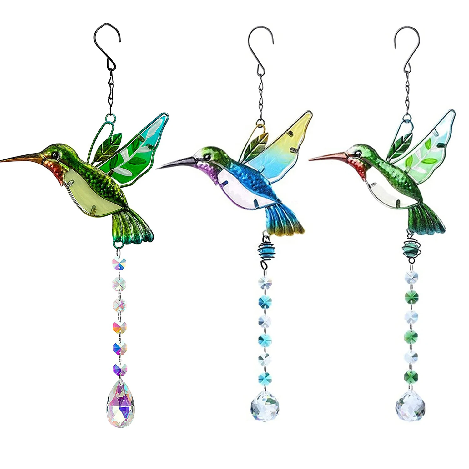 

Stained Glass Window Hangings, Hummingbird Suncatchers Crystals for Windows,Clear Crystals Ball Prisms with Hummingbird Ornament