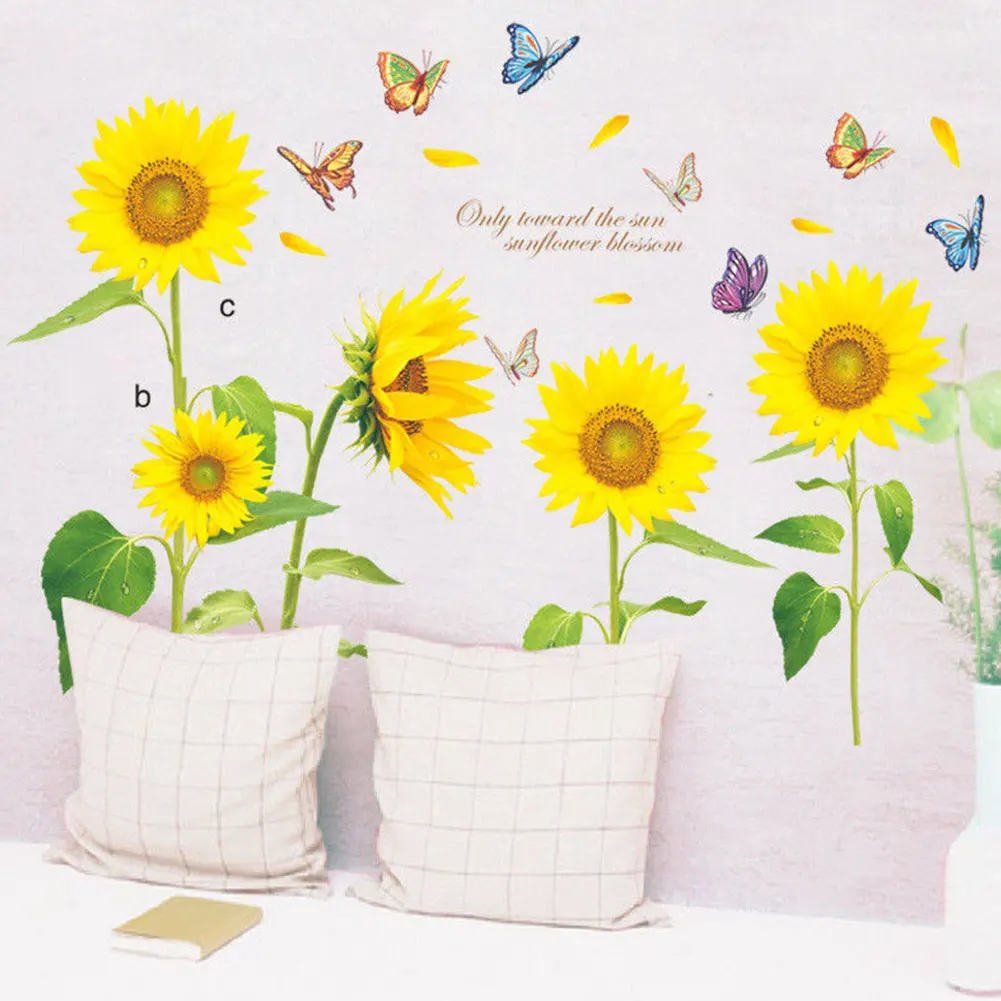 Изысканный домашний декор Цветная Бабочка Подсолнух Съемная наклейка