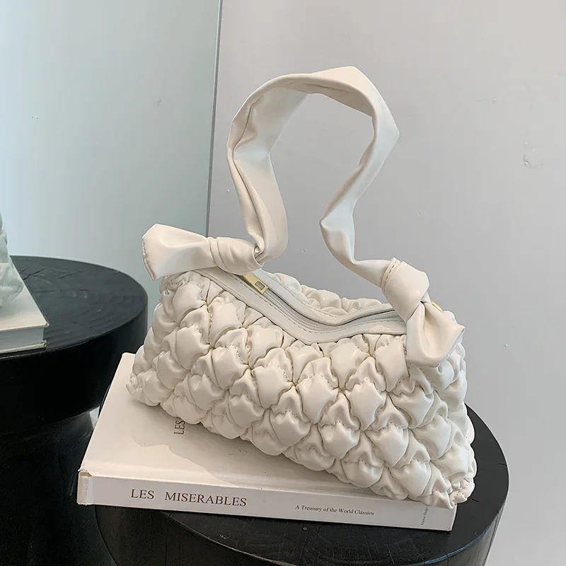 

Женская сумка через плечо из мягкой искусственной кожи, плиссированная Сумочка Багет, модный дизайнерский маленький саквояж на плечо для д...