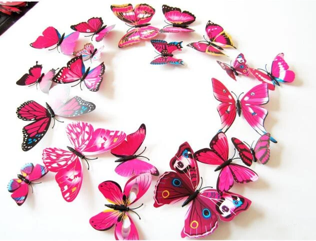 12pcs/Lot 3D Butterfly Wall Stikcer Pin Clip Plastic Curtains Refrigerator Sticking Home Party Decoration Supplies - купить по