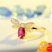 fashion ring 925 silver jewelry for women wedding engagement party accessories bee shape ruby zircon gemstone open finger rings