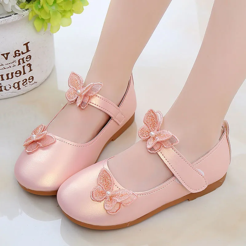 2-12Years Old Kids Leather Shoes Comfortable Beautiful Butterfly Girls Princess Shoes For Wedding Party Children Single Shoes