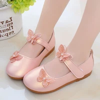 2 12years old kids leather shoes comfortable beautiful butterfly girls princess shoes for wedding party children single shoes