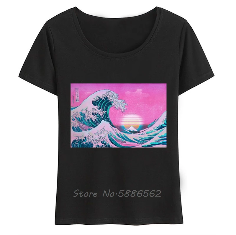 

Vaporwave Great Wave Off Kanagawa Aesthetic Sunset Cute T Shirt Women Summer White Casual Tshirt Femme Kawaii Streetwear t-shirt