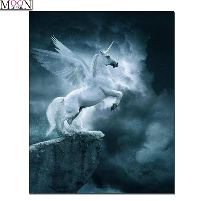 

Cartoon Diy Diamond Painting White Unicorn Fly Sky Diamond Mosaic Full Square Round Diamond Embroidery Cross Stitch Rhinestone