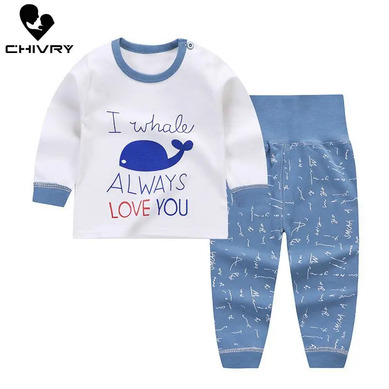 Newborn Kids Boys Girls Pajama Sets Cartoon Print Long Sleeve Cute T-Shirt Tops with Pants Toddler Baby Autumn Sleeping Clothes | Детская