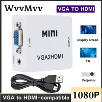 wvvmvv mini vga to hdmi compatible converter vga2hdmi video box audio adapter 1080p for notebook pc hdtv projector tv portable