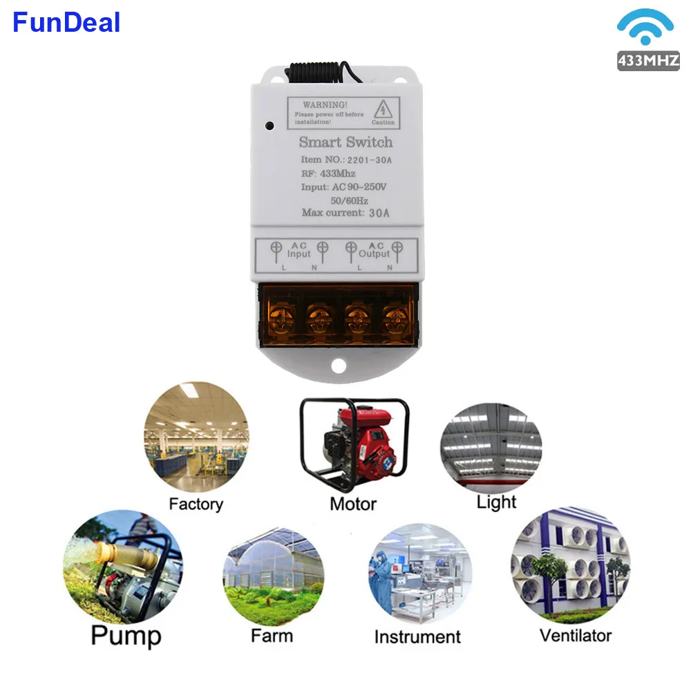 433Mhz High Power Wireless RF Remote Control Switch AC 110V 220V 30A 1000M For Factory Farm Office Exhaust Fan Pump Ceiling Lamp |