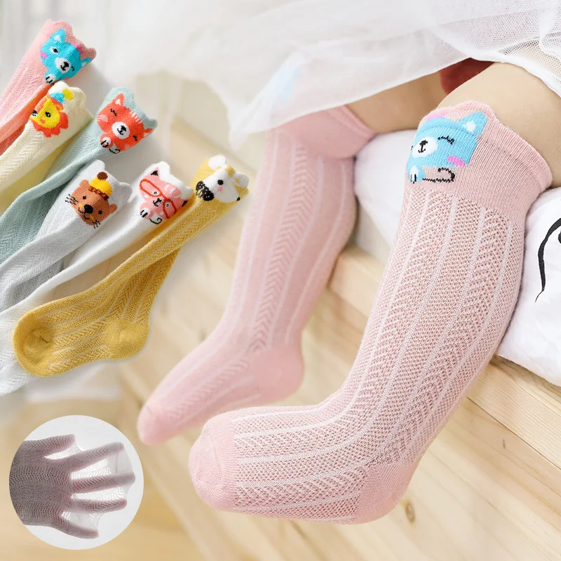 Calcetines de algod&oacute;n para ni&ntilde;a peque&ntilde;a, calentadores de piernas transpirables, medias hasta la rodilla para reci&eacute;n nacido, con dibujos animados, 3 unids/lote-0