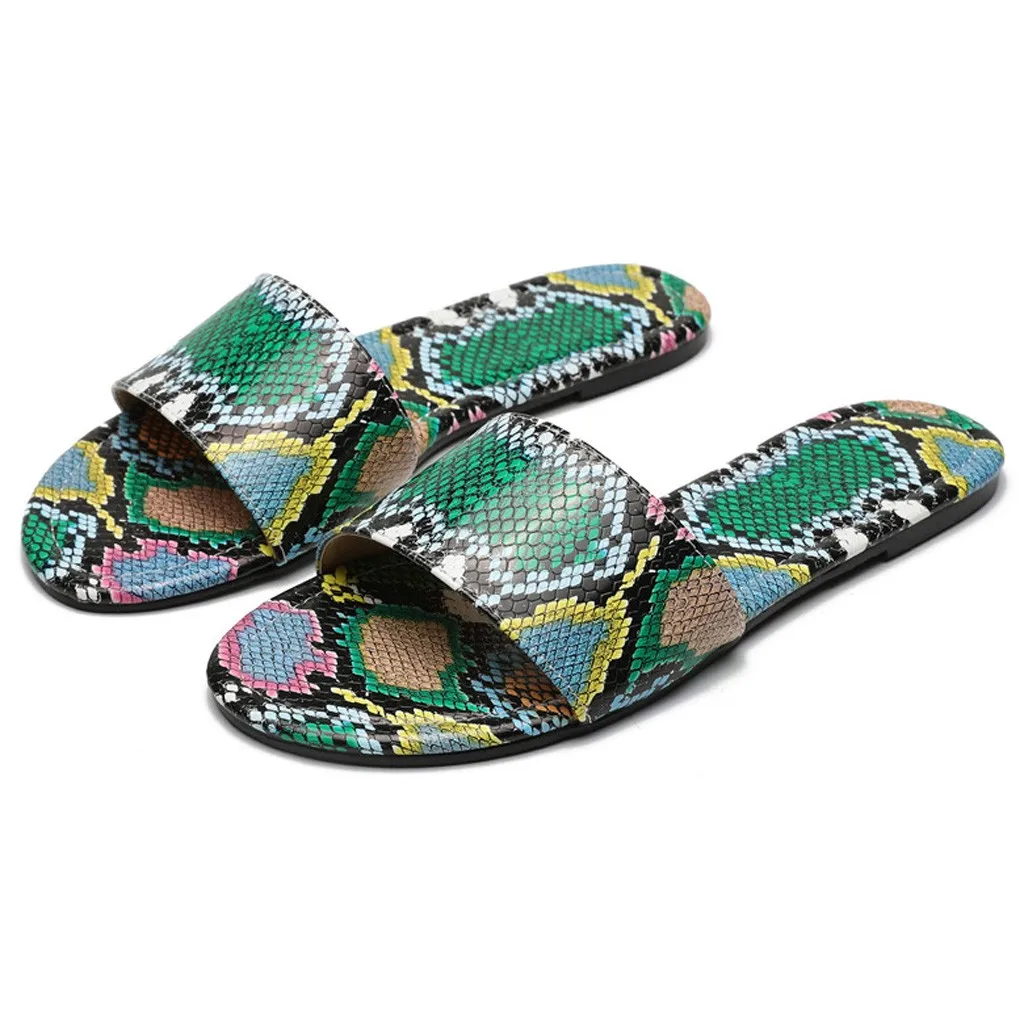 Сланцы женские с змеиным узором сандалии на плоской подошве Нескользящие