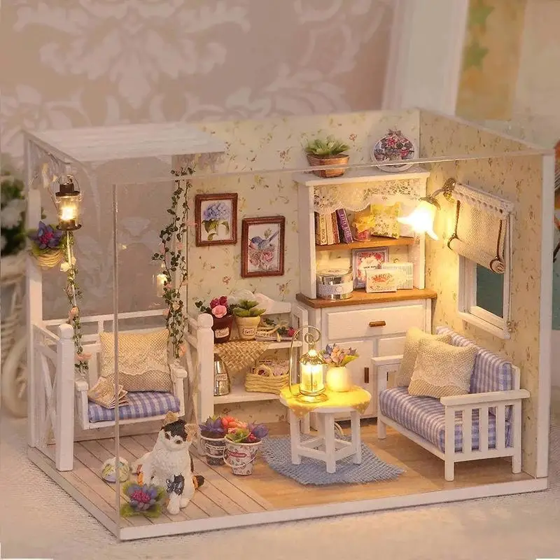 

Кукольный дом, мебель, 3D Деревянный дизайнерский конструктор, дом «сделай сам», миниатюрная коробка, модель пазла, наборы кукольных домиков,...