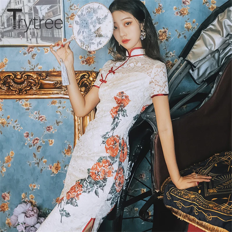 Trytree/осеннее женское платье повседневный кружевной воротник стойка принт футляр