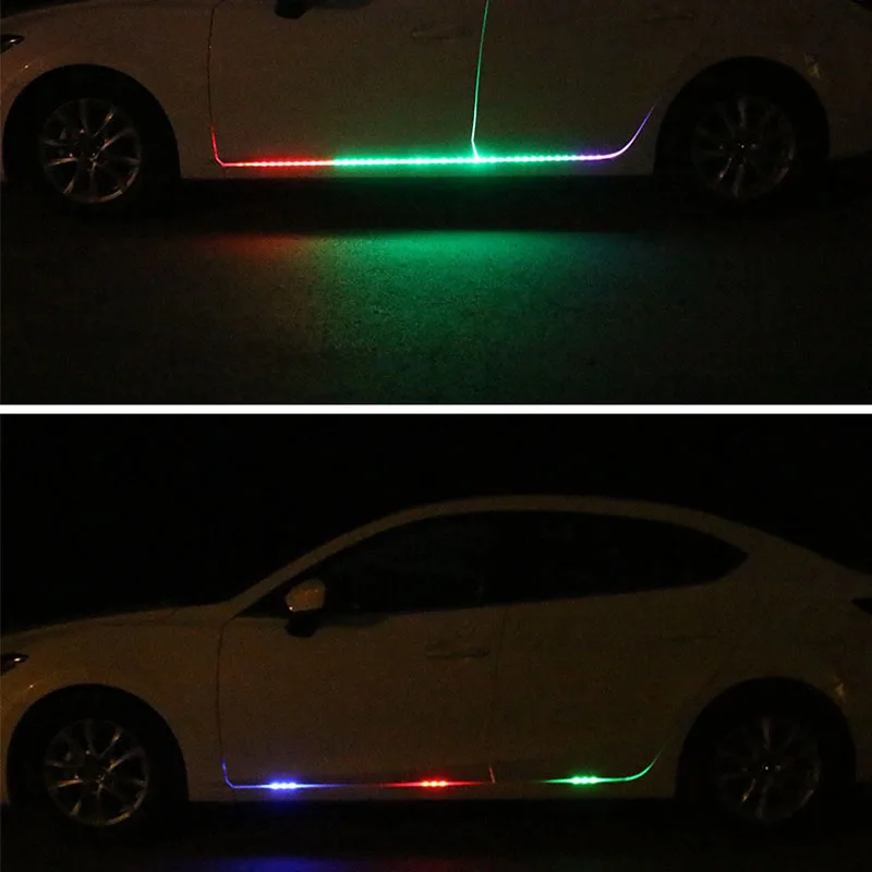 Атмосферное освещение автомобиля RGB атмосферные огни Гибкая полоса дистанционного управления светодиодные RGB ленты двери автомобиля декоративная лампа