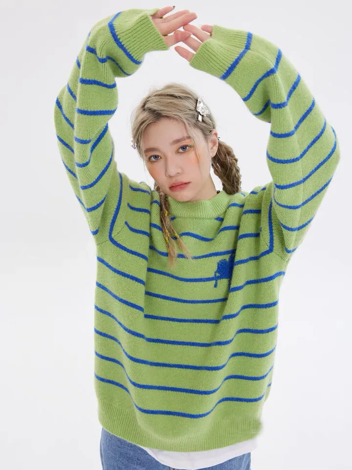 Осенне-зимние свободные полосатые свитера женская одежда с длинным рукавом