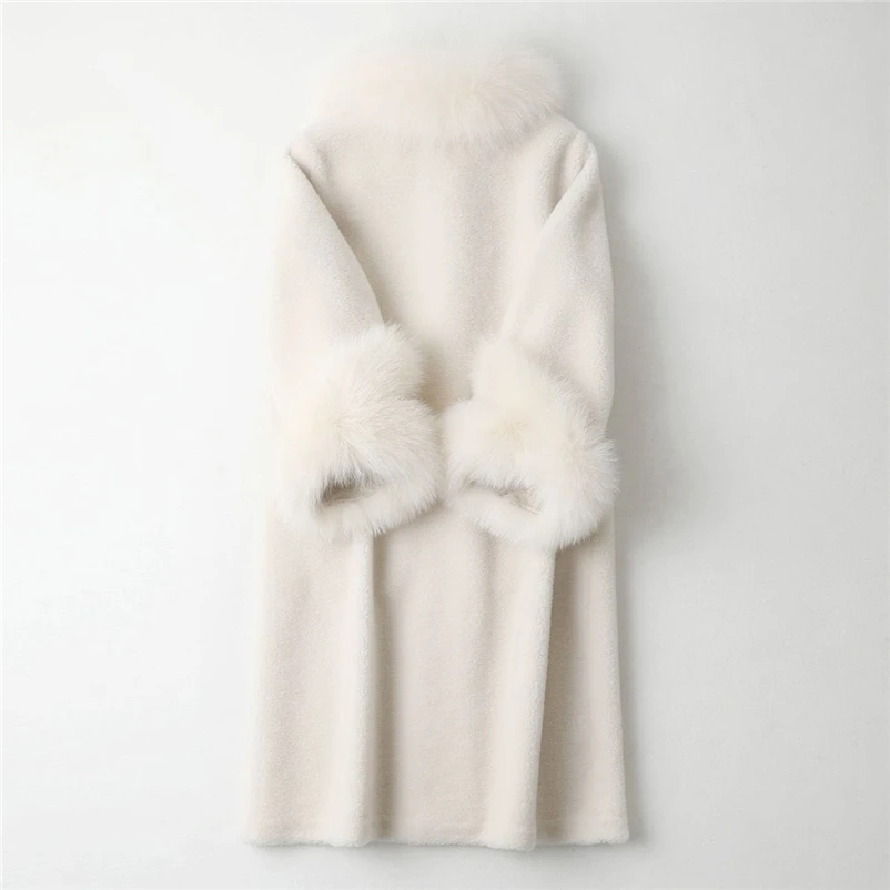 Пальто женское зимнее из натуральной овечьей шерсти с лисьим воротником A19003 |