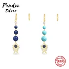 Модные очаровательные стерлингового серебра оригинальный 1:1 копия, асимметричная Lucky в виде синей рыбы серьги-подвески с обручем, ювелирное изделие, подарок для женщин