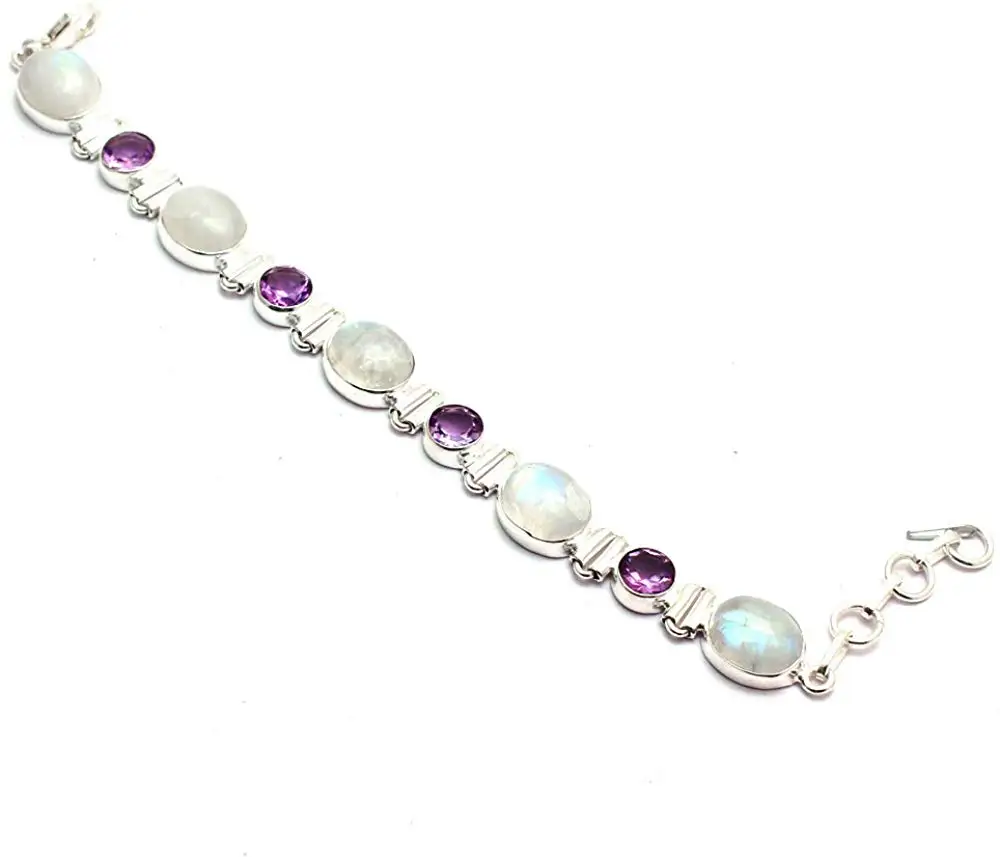 

Подлинный синий огонь лунный камень + аметист браслет женское серебро, 19 см, 2SBR0081