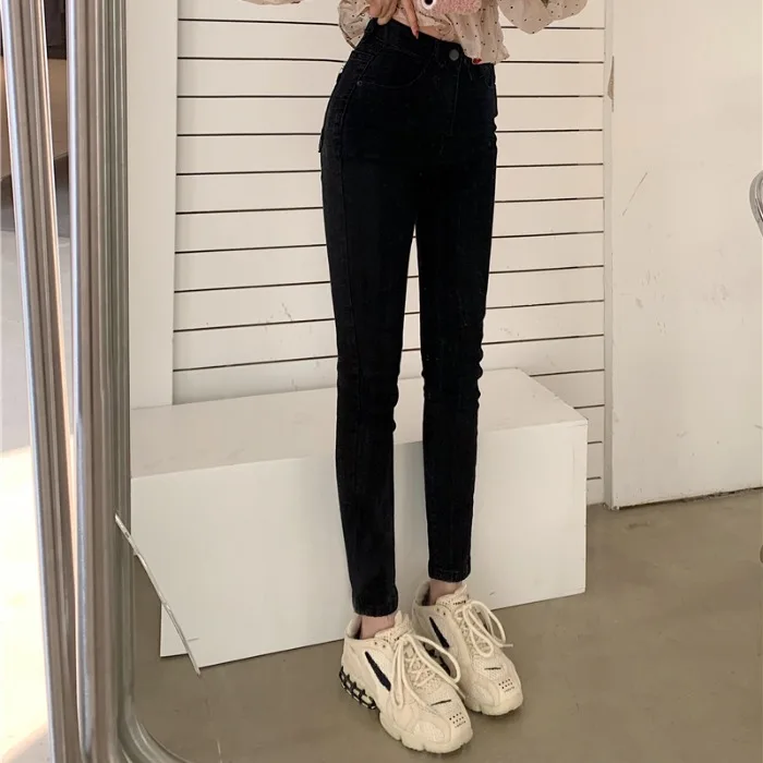 

Stretch Tight High Waist Slimming Jeans Children Autumn Ins College Style Slim Fit Versatile Tappered Pencil Pants-Music of the