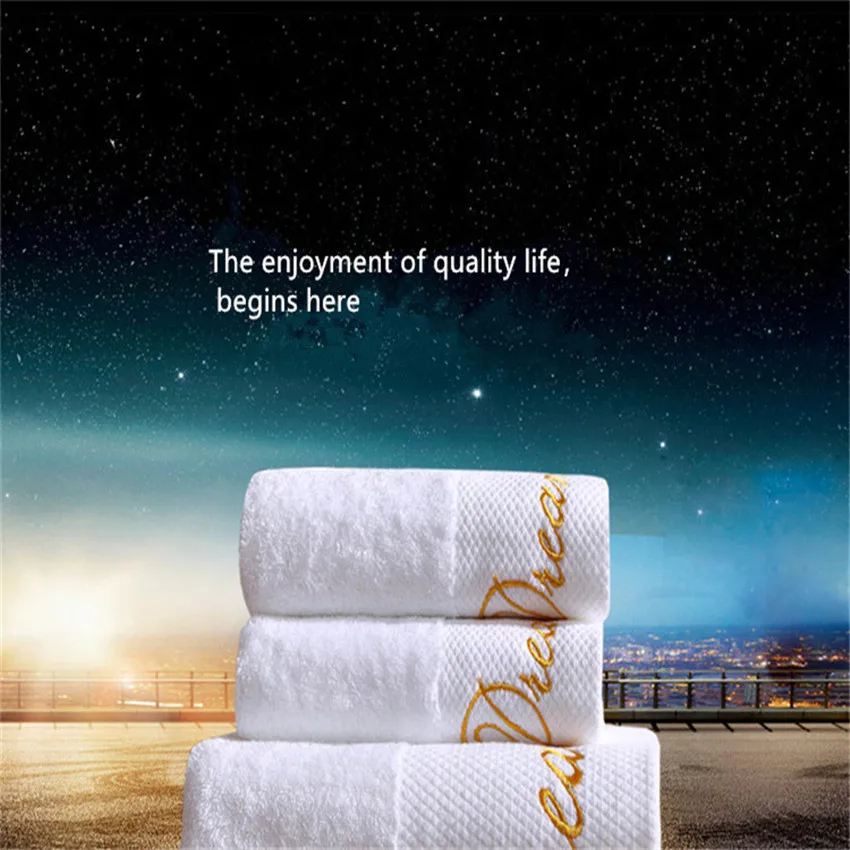 

5 Star Hotel Luxury Embroidery White Bath Towel Set 100% Cotton Large Beach Towel Brand Absorbent Quick-drying Bathroom Towel