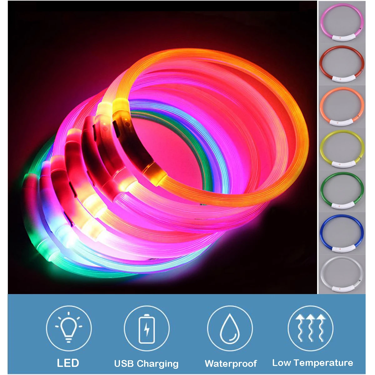

LED USB Dog Collar Night Flashing Glowing Safety Dogs Necklace Outdoor Walking Luminous Rechargeable Puppy Pets Product