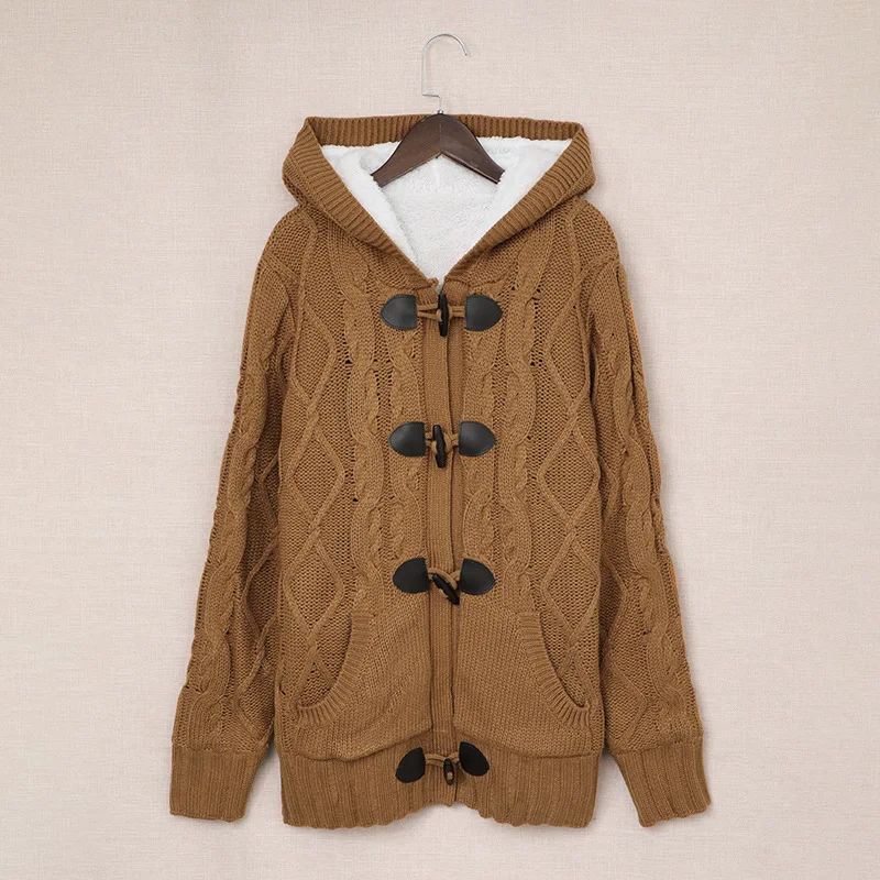 Женский свитер с капюшоном кардиган флисовое зимнее теплое пальто вязаное
