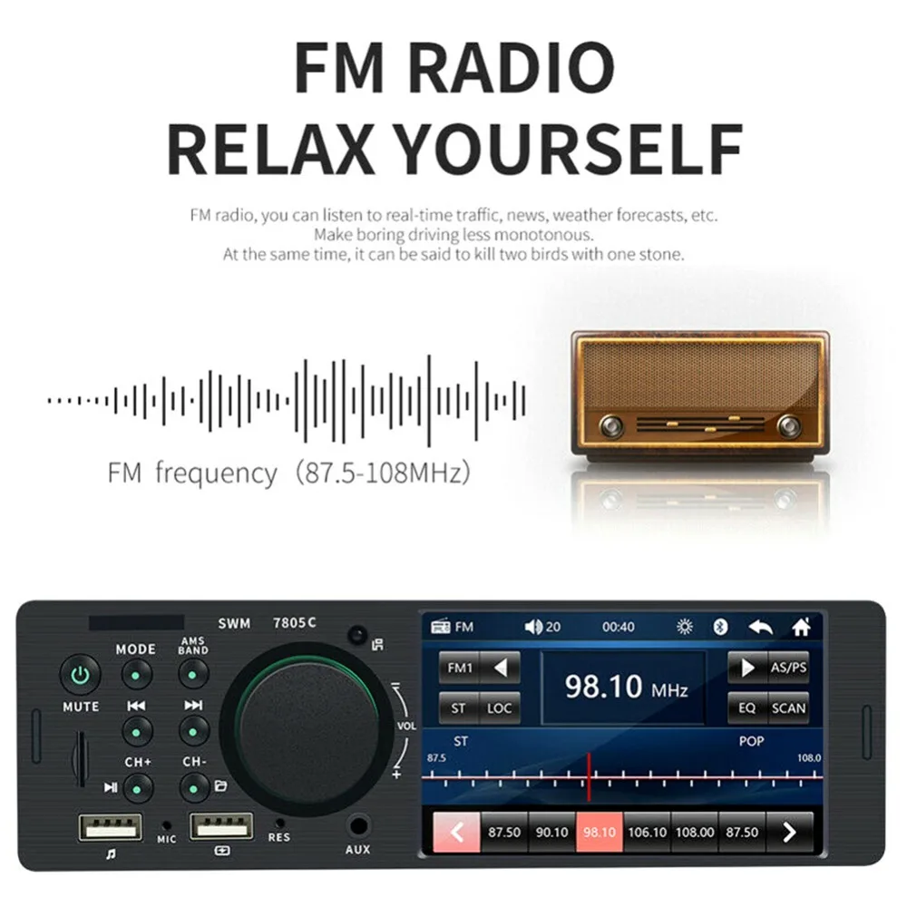 4,1 дюймов HD Автомобильный DAB+ Радио Стерео FM AM WMA Bluetooth MP5 сенсорный экран Автомобильный плеер Udisk