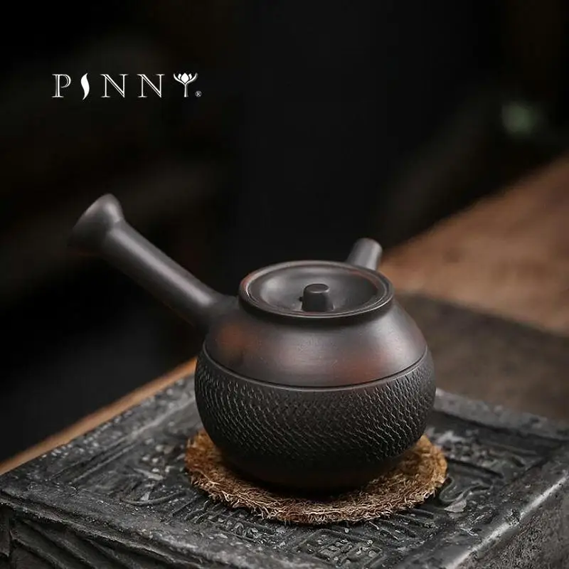 

PINNY 170ML Purple Pottery Kung Fu Side Handle Pot Ceramic Jumping Knife Craft Tea Pot Retro Drinkware