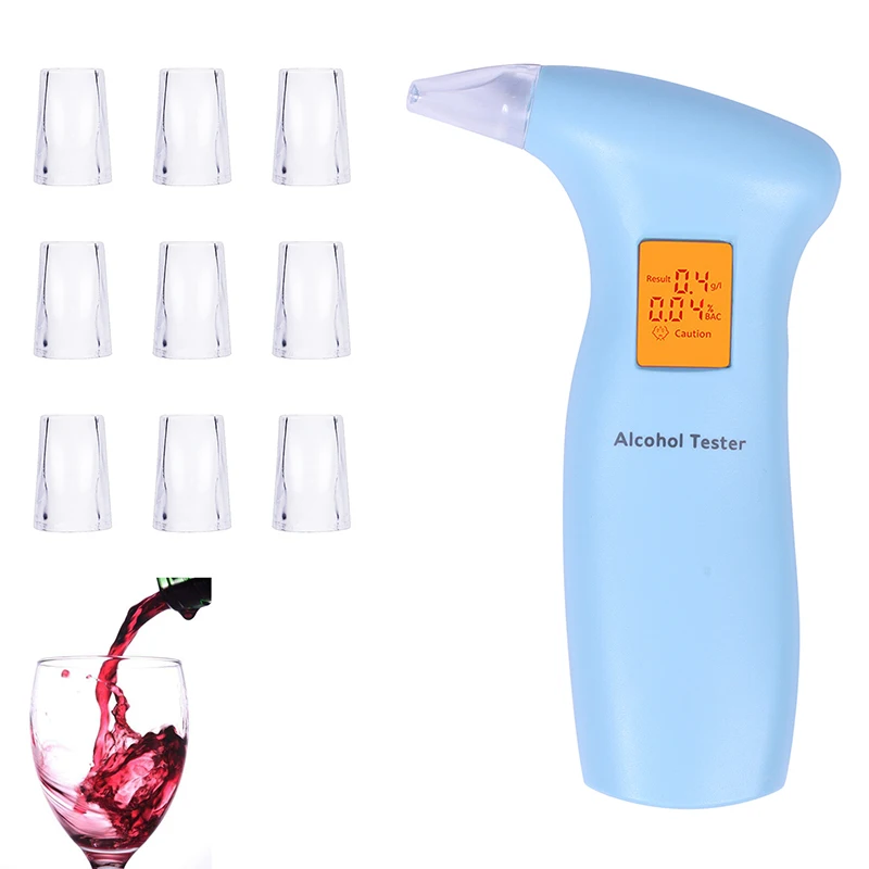 

LAMJAD 2019 Portable Breath Alcohol Tester with 10 Mouthpieces, Professional Alcohol Tester with Backlight LCD Screen ,blue