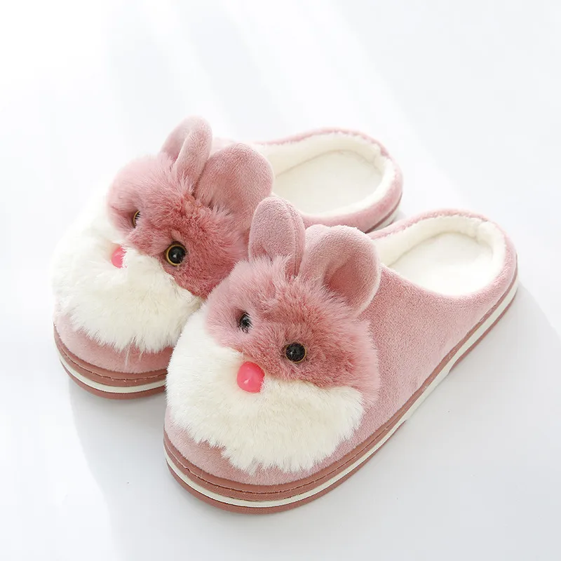 Мультяшные женские домашние тапочки пушистые кроличьи ушки плюшевые слипоны
