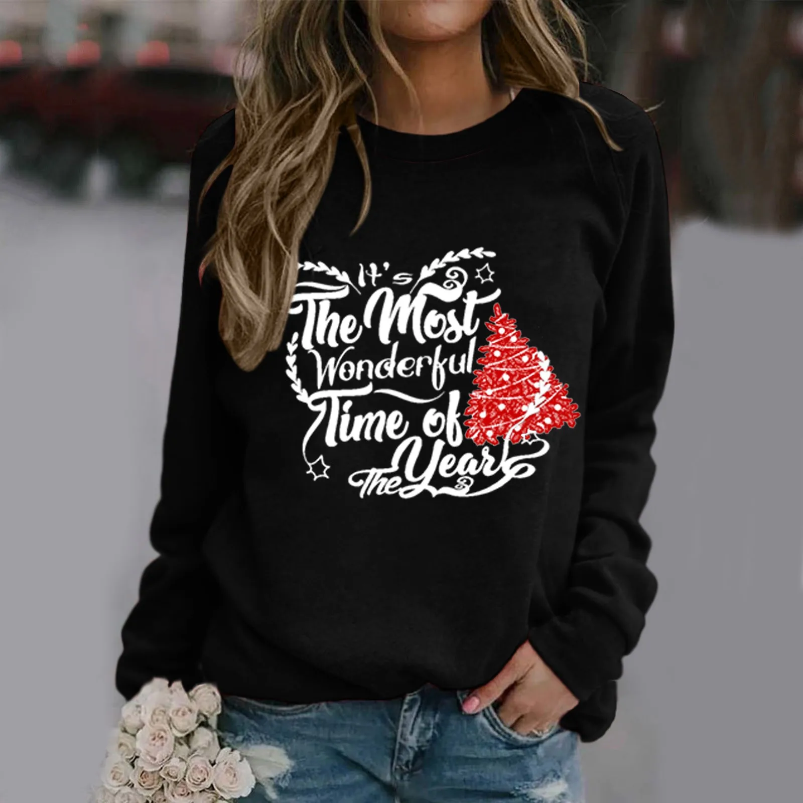 

Женская осенне-Весенняя Толстовка с длинным рукавом и круглым вырезом