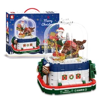 new santa claus crystal ball creative holiday series assembled music box model decoration building block toy