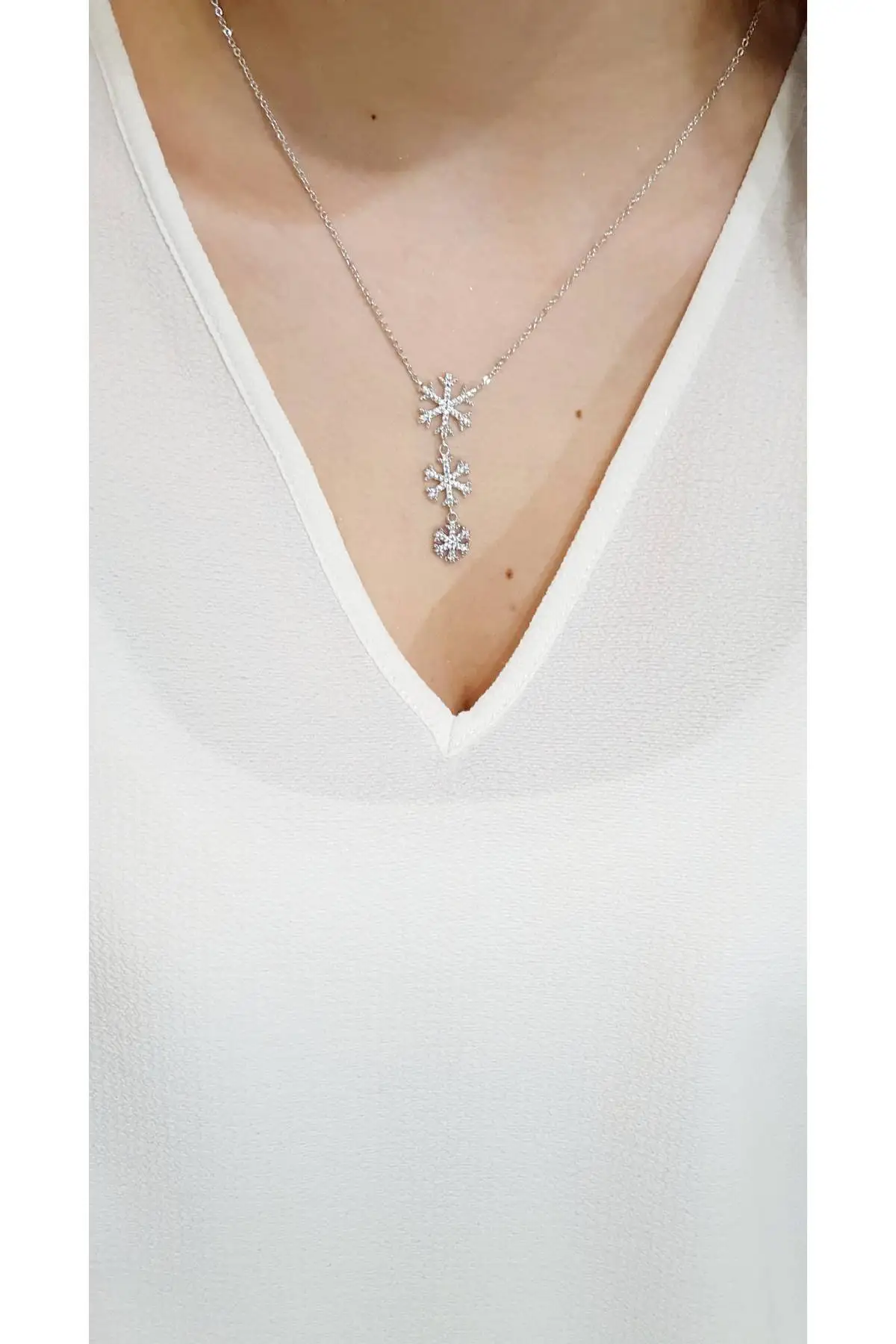 

Silver Plated Triple Snowflake Necklace