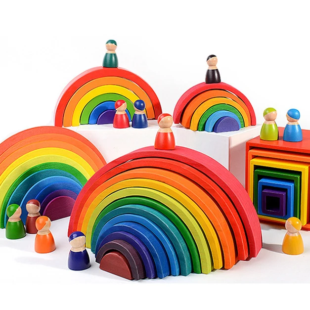 Креативные радужные строительные блоки Монтессори укладываемые злодеи