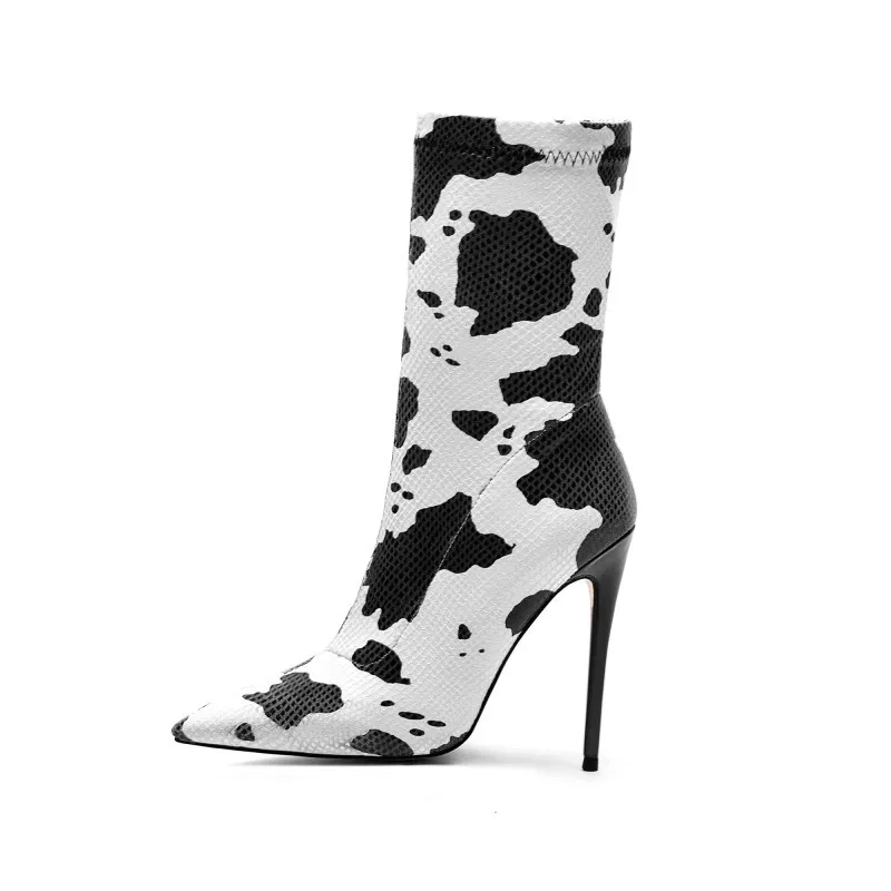 

Fashion Women's Mid-calf Boots Pointed Toe Stilettos High Heels Shoes Sexy Club Pattern B67