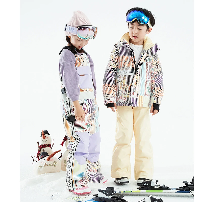 Waterproof Ski Suit Kids Winter Outdoor Snowsuits Overalls Ski Suits Jackets Coats Jumpsuits Boys Girls Sports Snow Jackets