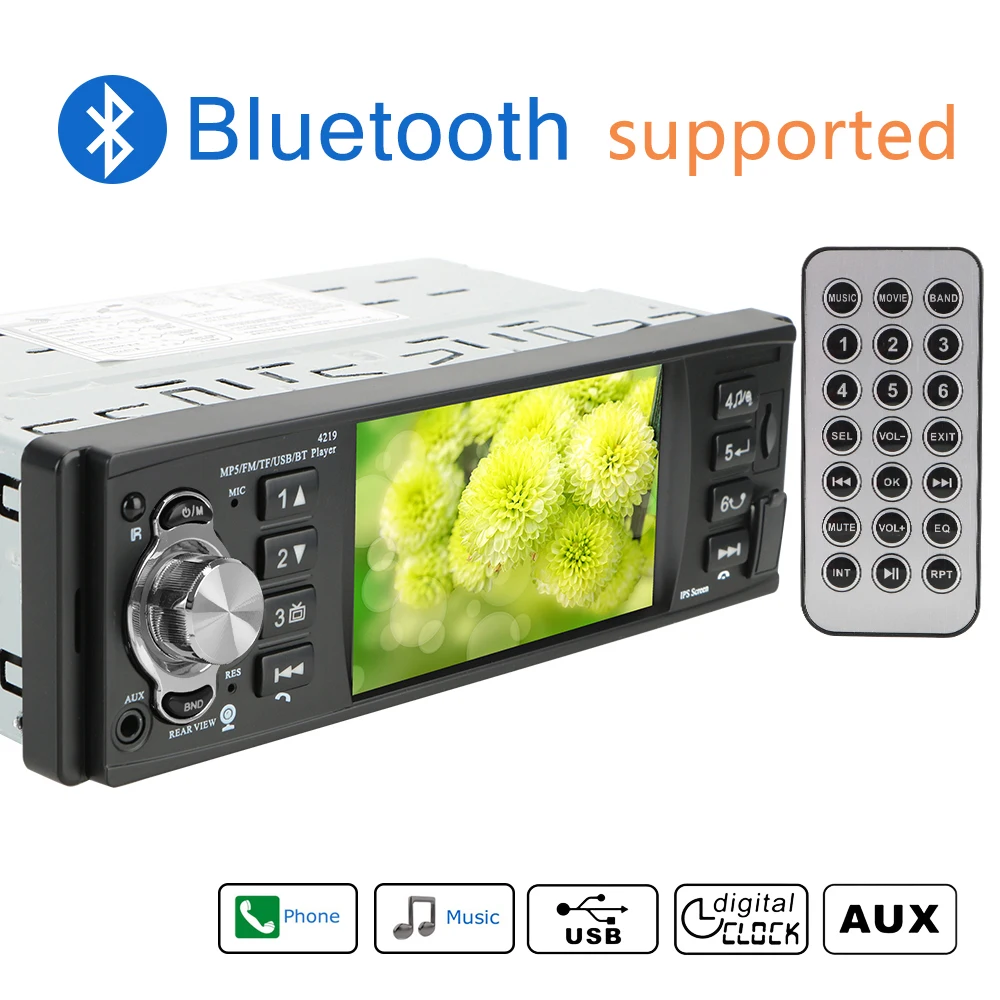 1 din 4 1 inch car radio tf usb fast charging auto parts bluetooth 4 2 iso remote multicolor lighting audio video mp5 player free global shipping