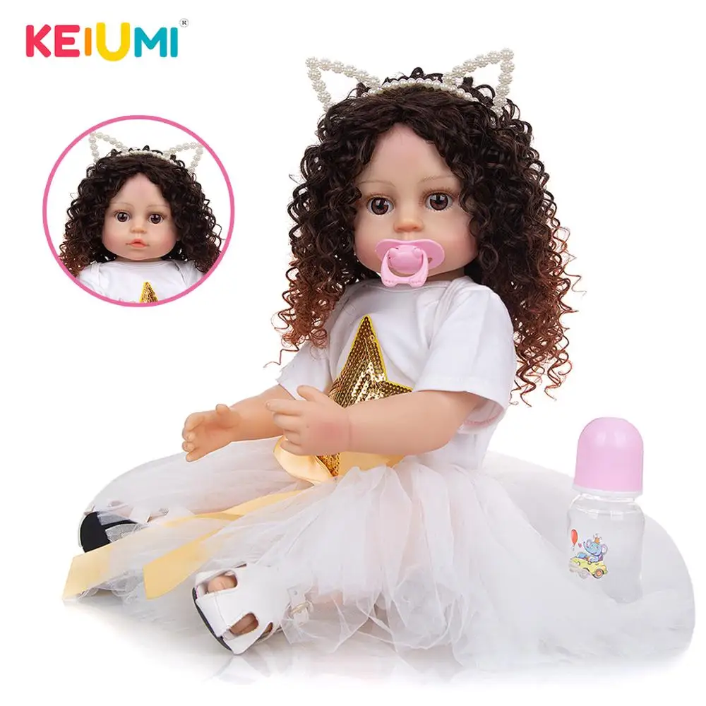 

KEIUMI 55CM Reborn Baby Doll Silicone Body Boneca Can Bath Realistic Fast Shipping Tailored Curls Kids Playmate Doll Toy