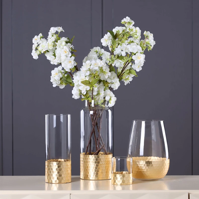 Strongwell Европейский современный золотой Стекло ваза прозрачный цилиндричный