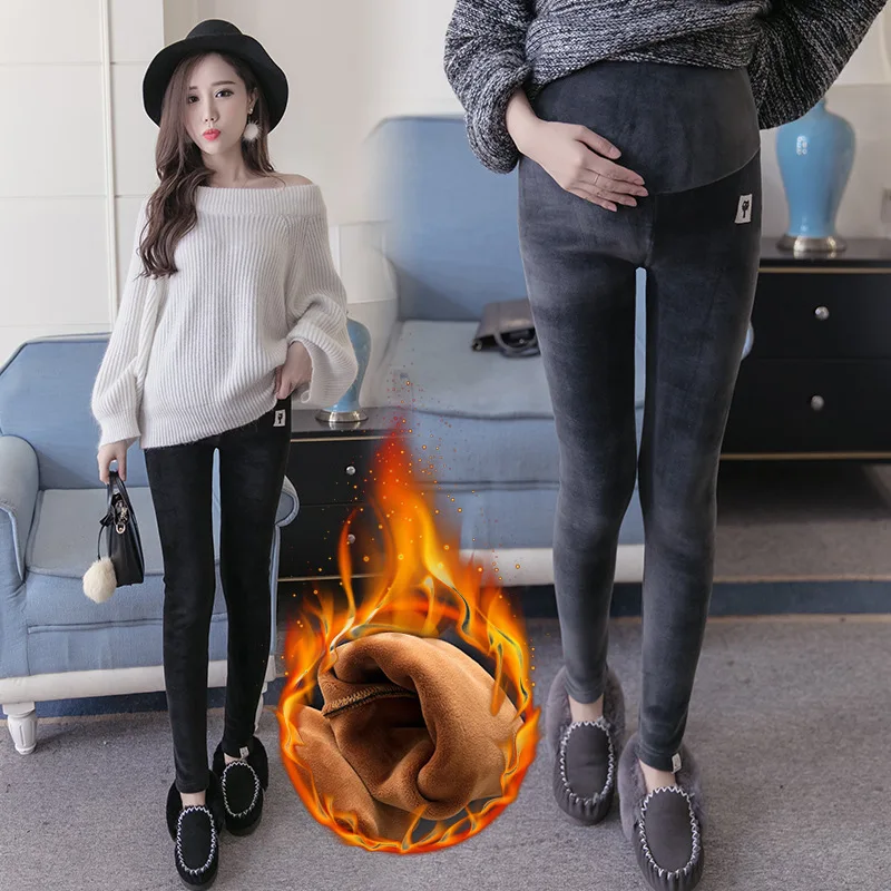 Бархатные Леггинсы для беременных Брюки женщин Теплая зимняя одежда Утепленные